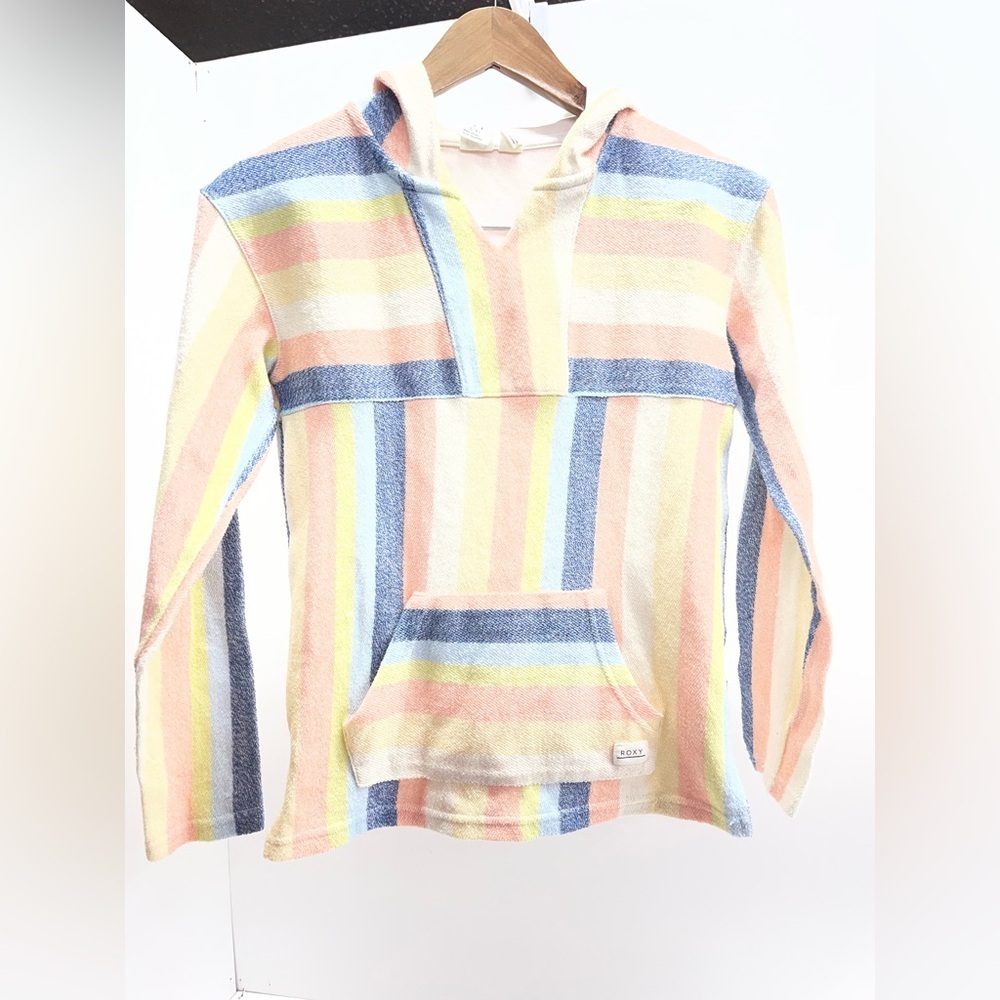 Roxy‎ Pastel Striped Hooded Pullover — Pink Blue Yellow Cream